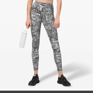 Lululemon Wunder Train High Rise Tight In Tear It Up Alpine White Black Size 2